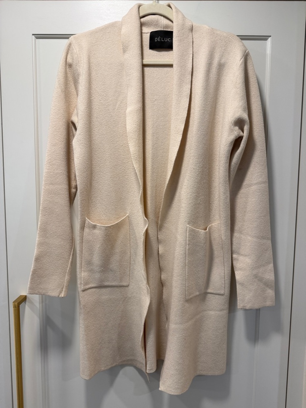 DELUC Cream Open Front Long Cardigan